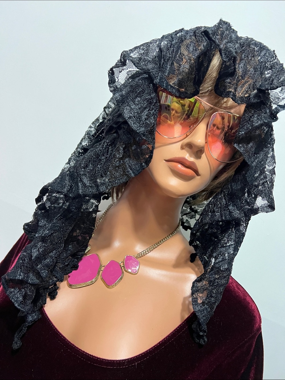Church Black Lace  Aristocratic Ladies mantilla veil French style  Church